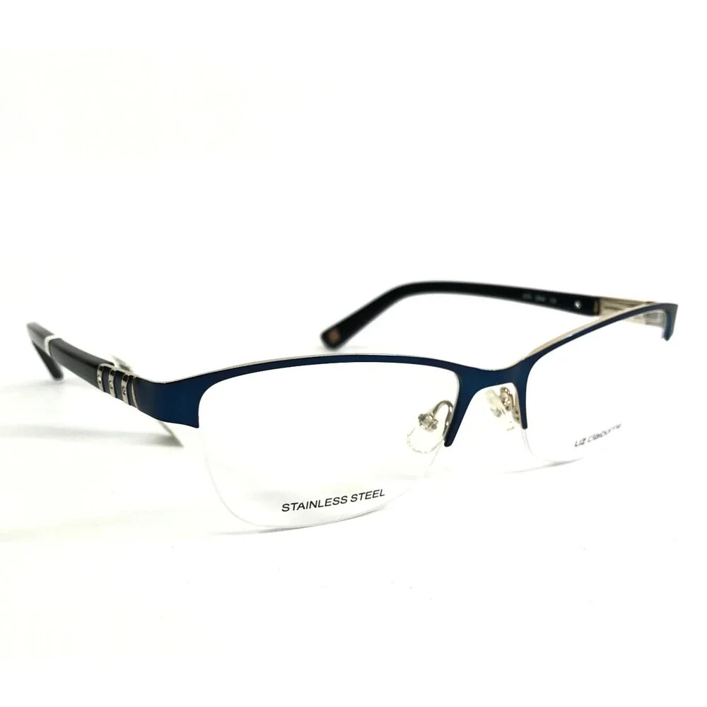 Liz Claiborne Eyeglasses Frames L615 0DA4 Navy Blue Gold Half Rim 53-17-135